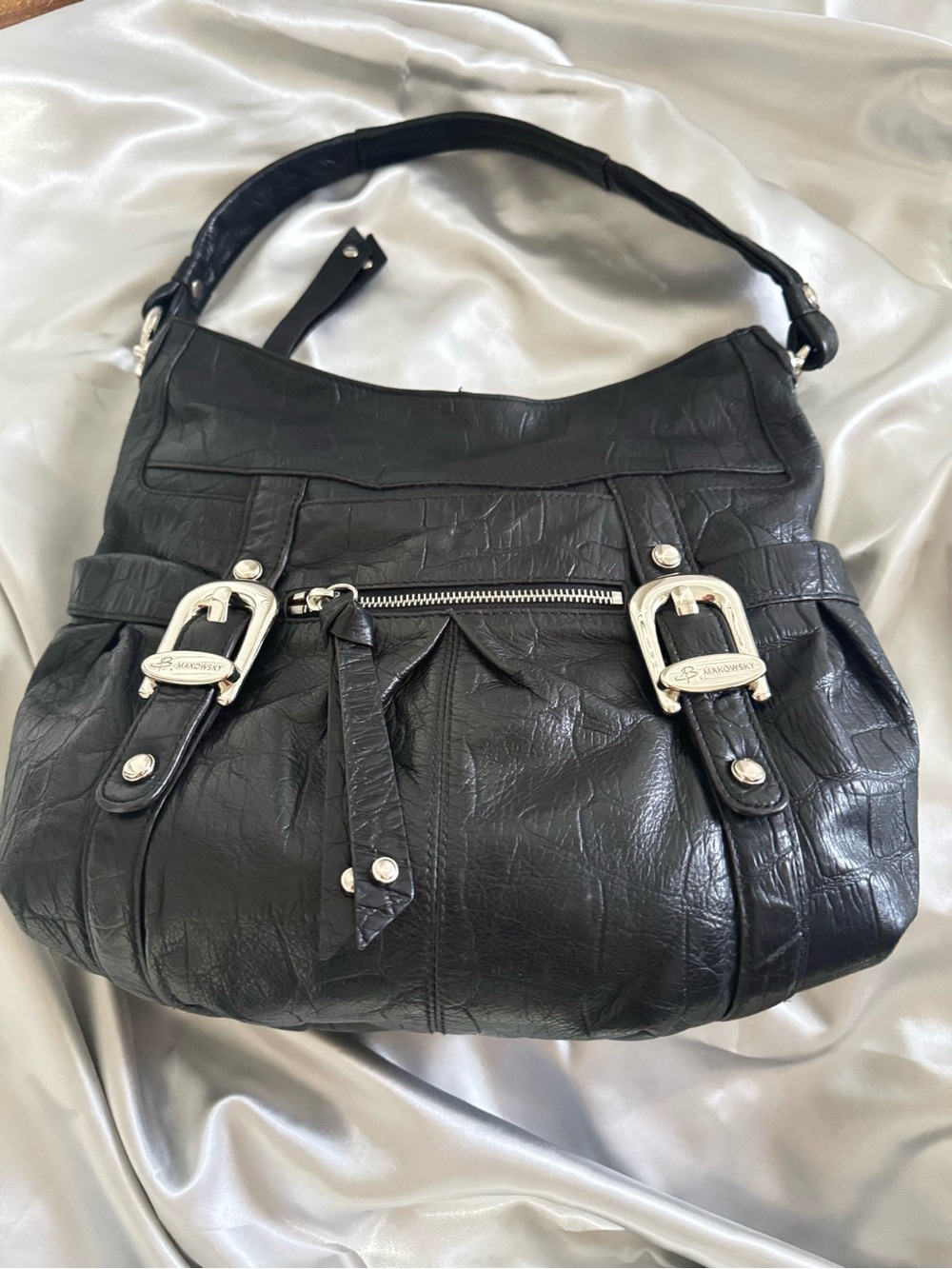 B. Makowsky Vintage Black Leather Hobo Bag - Chic Everyday Shoulder Bag